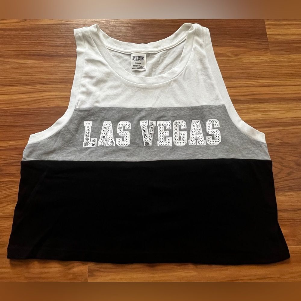 Victoria’s Secret Pink Las Vegas Sequin Top Colorblock Gray Black White Size M